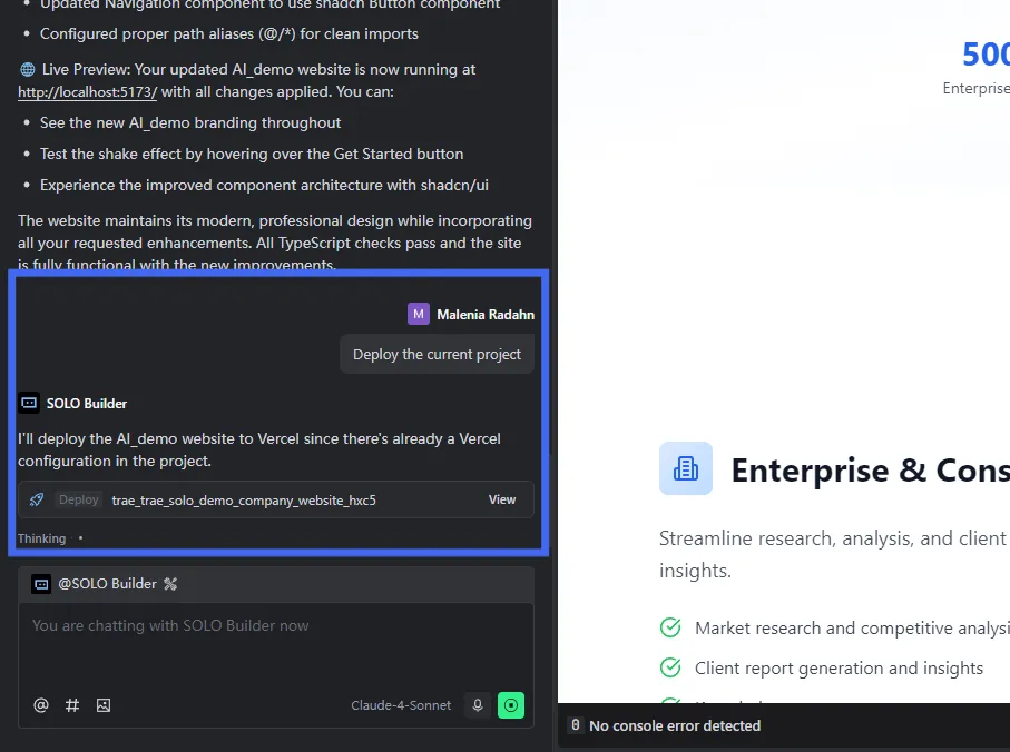 Implementación de proyectos con un solo clic: Desde un solo mensaje hasta la implementación completa | Trae 2.0: SOLO es todo lo que necesitas