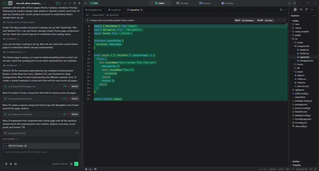 Diseño y componentes de codificación automática sobre Desde un solo mensaje hasta la implementación completa | Trae 2.0: SOLO es todo lo que necesitas