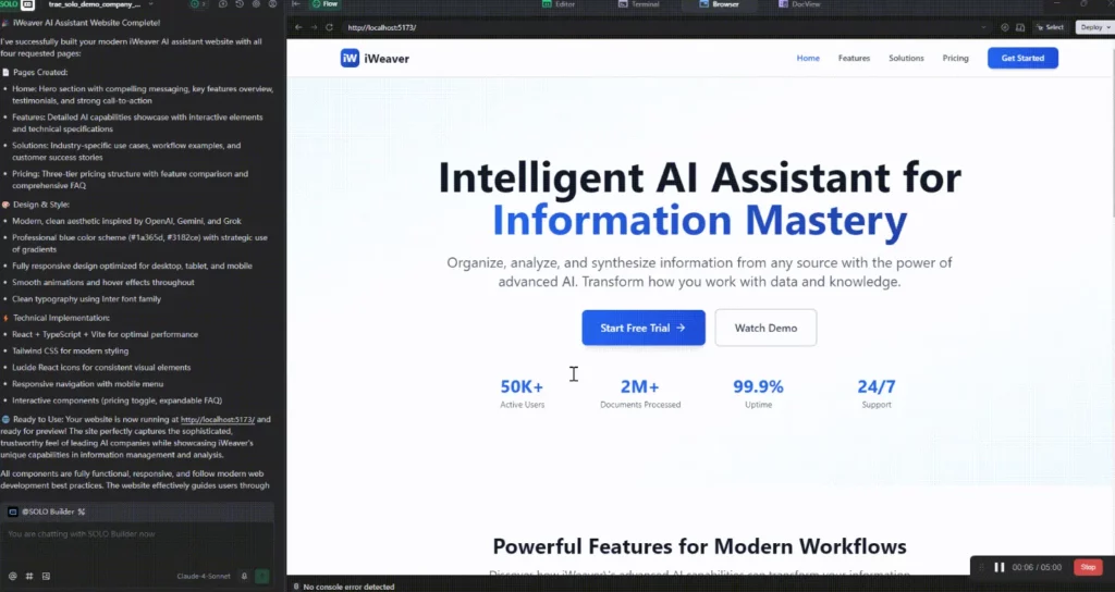 Resultado final del sitio web generado sobre Desde un solo mensaje hasta la implementación completa | Trae 2.0: SOLO es todo lo que necesitas